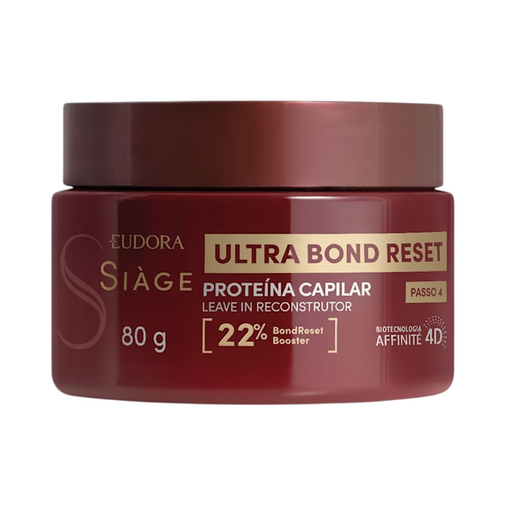 Frasco do Leave-In Siàge Ultra Bond Reset 80g com tampa vermelha e corpo marrom